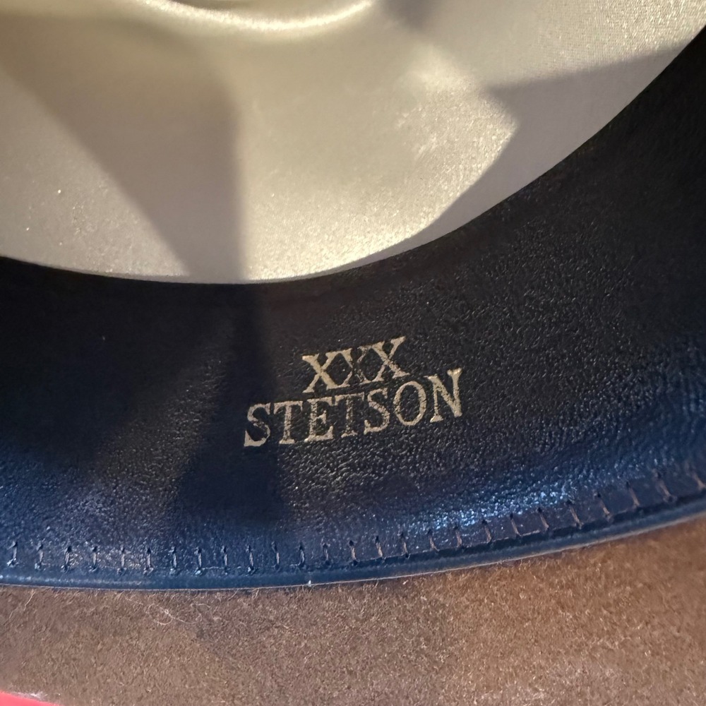 Vintage Stetson 3X Beaver Brown Fur Felt Cowboy Hat with Feather Band Size 7 - Picture 8 of 9